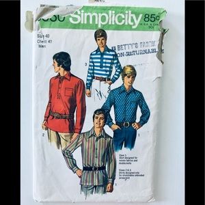 VTG 60s men’s casual button front straight hem shirt with 2 placket options sz40